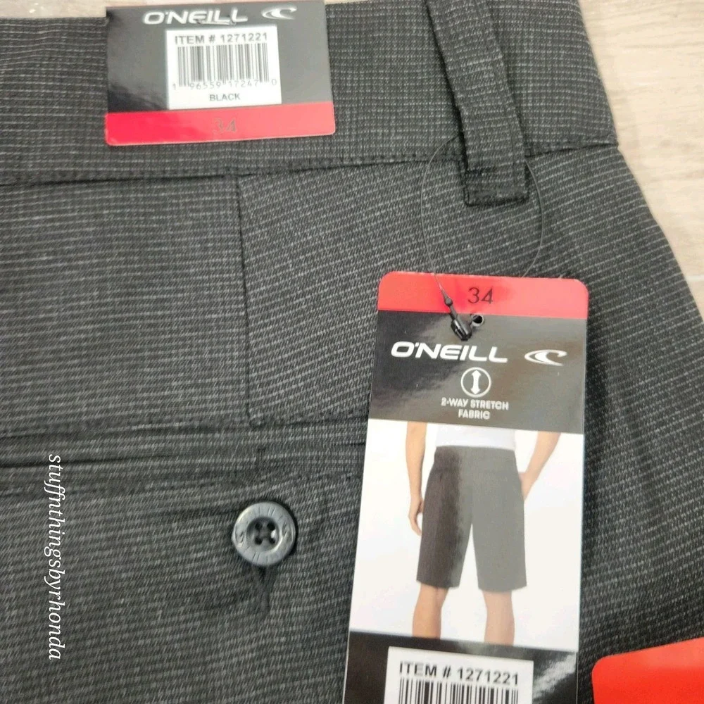 New O'NEILL Drive Men's Blk 2 Way Stretch Shorts, Sz 34, Golf, Casual, Bermuda